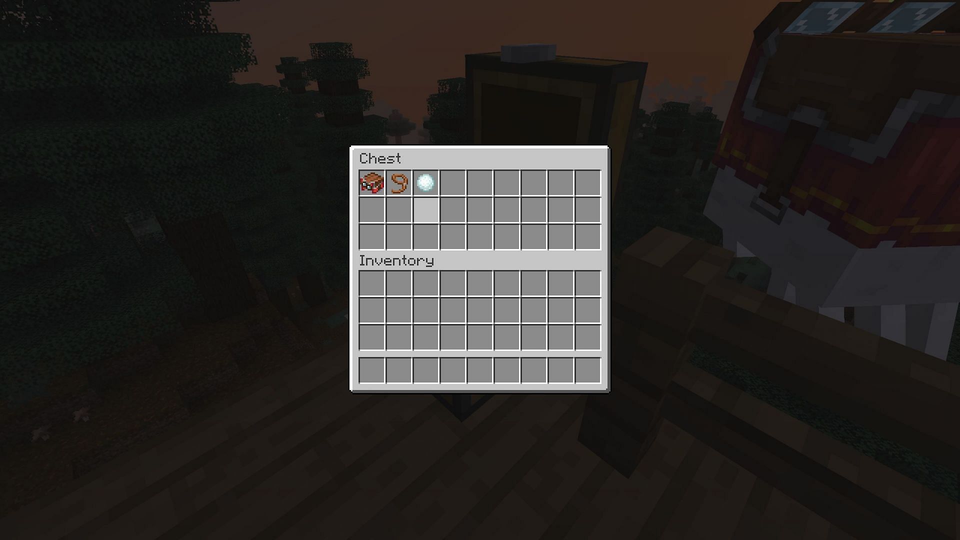 Place harnesses, leads, and snowballs for the happy ghast (Image via Sportskeeda Gaming || Mojang Studios)